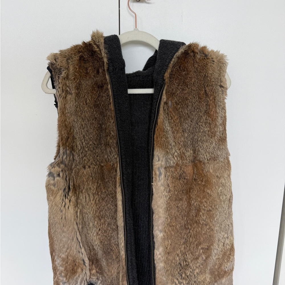 Faux Fur Hooded Vest Reversible